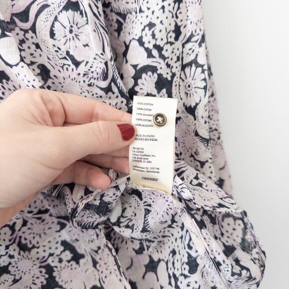 Anthropologie Button Front Peasant Blouse Floral Puff Sleeve V-Neck, XS - Picture 8 of 9